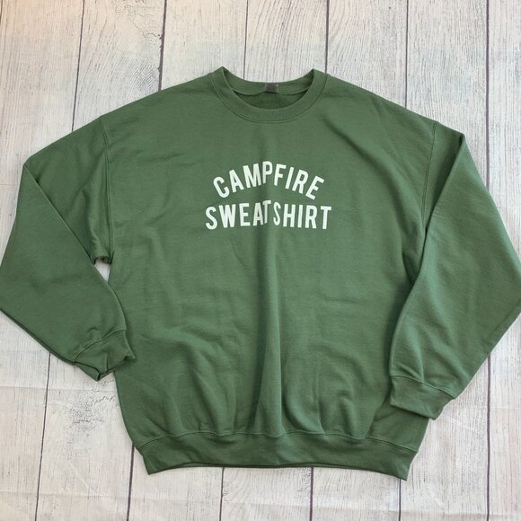 Gildan sz XL Sweatshirt Green Fleece Campfire Sweatshirt - Picture 1 of 6
